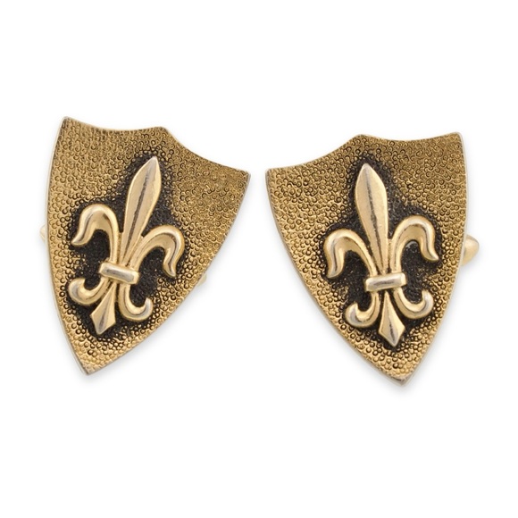 Vintage Fleur-de-Lis Shield Cufflinks Large Gold Tone Cuff Links - Picture 1 of 5